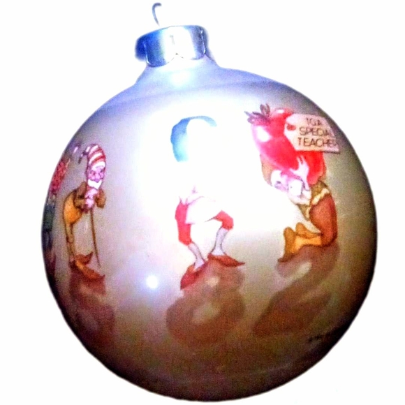 Hallmark Other - Hallmark Holiday Ornament 1982 Glass Ball Teacher Gnomes Vintage